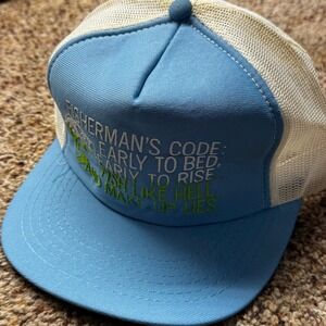 Vintage Funkap Fisherman's Code Trucker Hat Blue White Mesh Snapback Korea